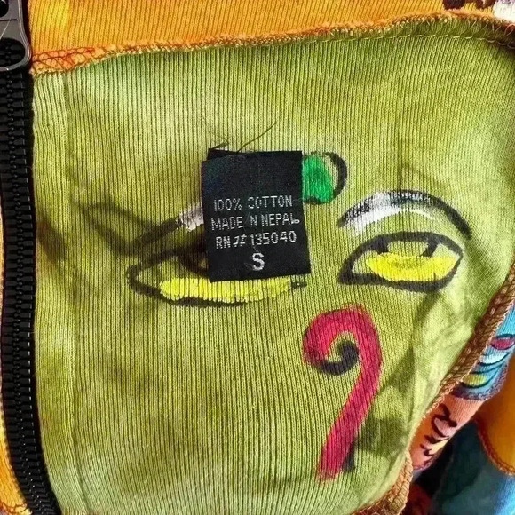 Rising international hippie patchwork zip-up hoodie size small - Picture 3 of 5